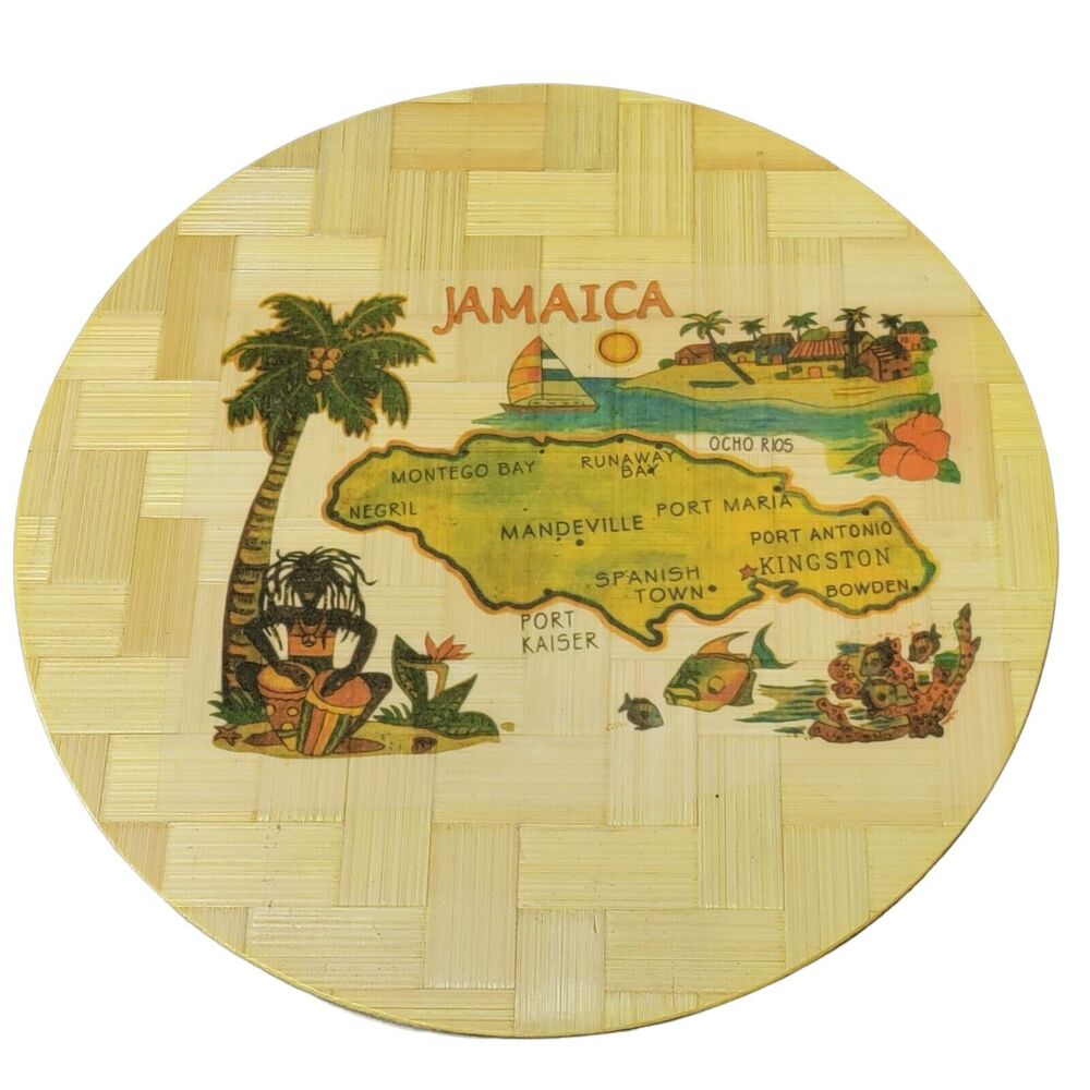 Jamaica Bamboo Trivet‎ Hot Pad Decorative 7.5" Round Island Souvenir Decorative
